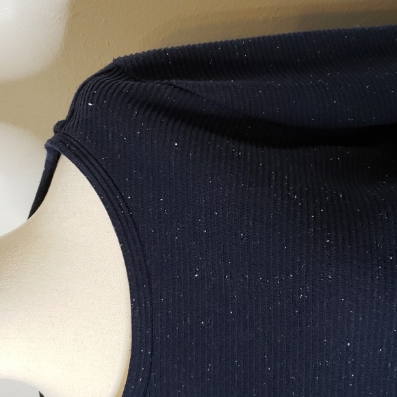 Loft Flecked Multi Media Top Ribbed Sweater Flouncy Sheer Bottom Spring Top - Picture 2 of 13